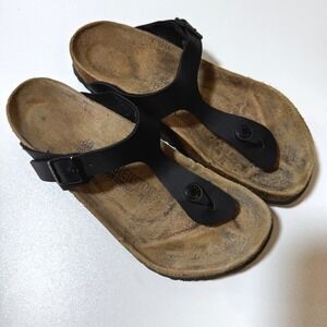 Birkenstock Gizeh Thong Sandal Black Leather Flip Flops 40 Women's 9 Men's 7.5